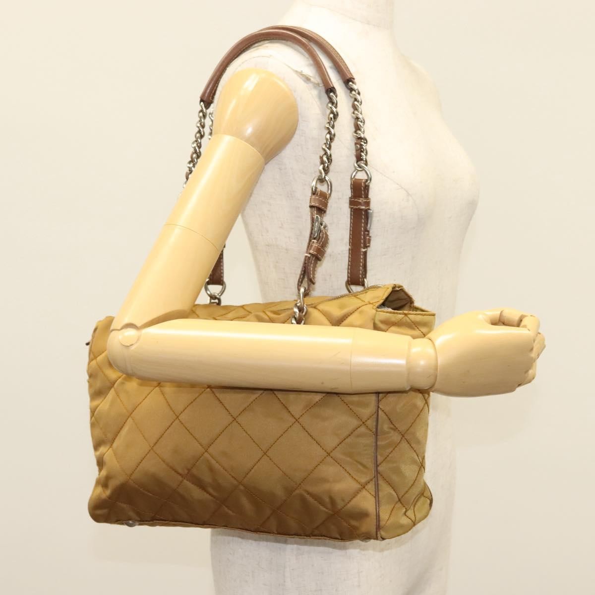Prada PRADA Chain Shoulder Bag Nylon Beige Silver Authentic 140091