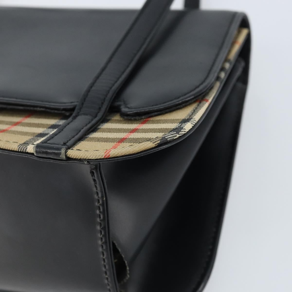 Burberrys Burberrys Nova Check Hand Bag Leather Black Silver Authentic ep13393
