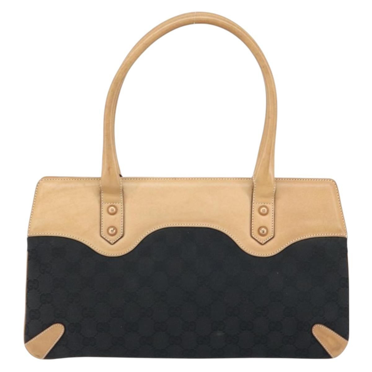 Gucci GUCCI GG Canvas Tote Bag Black Gold 114913 Authentic gh1523