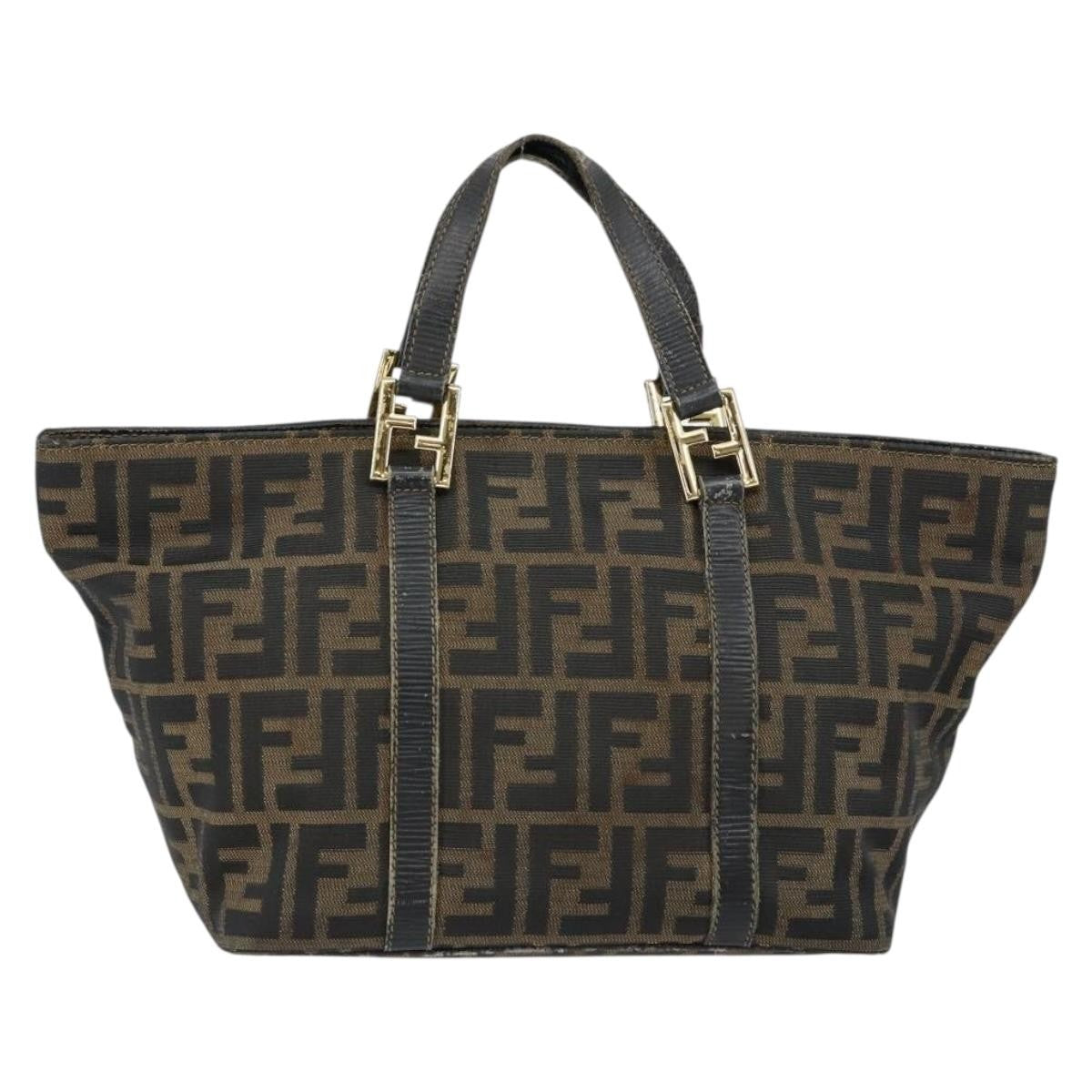 Fendi FENDI Zucca Canvas Hand Bag Brown Black gold Authentic 146809