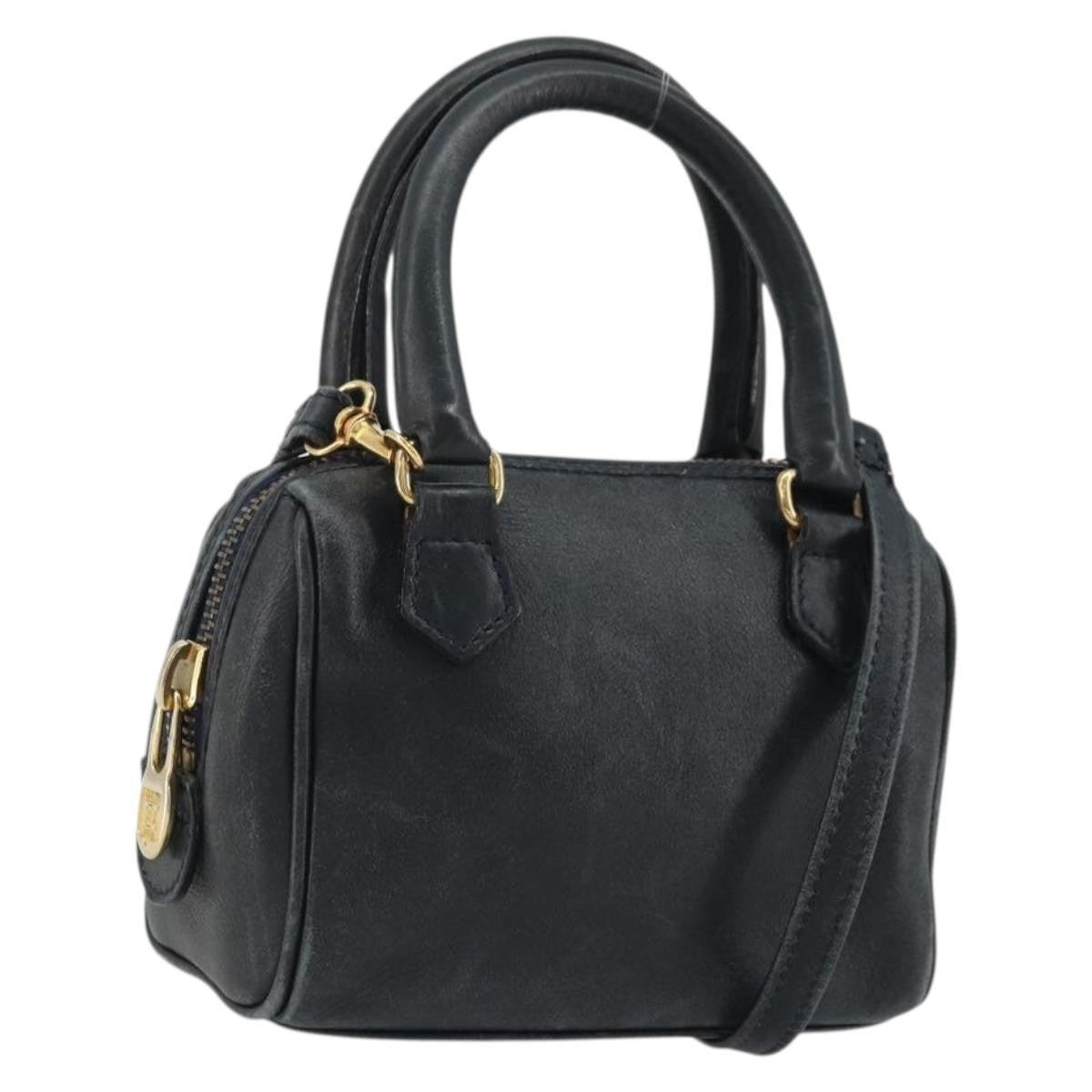 Celine CELINE Hand Bag Leather 2way Gold Navy Authentic am11231A
