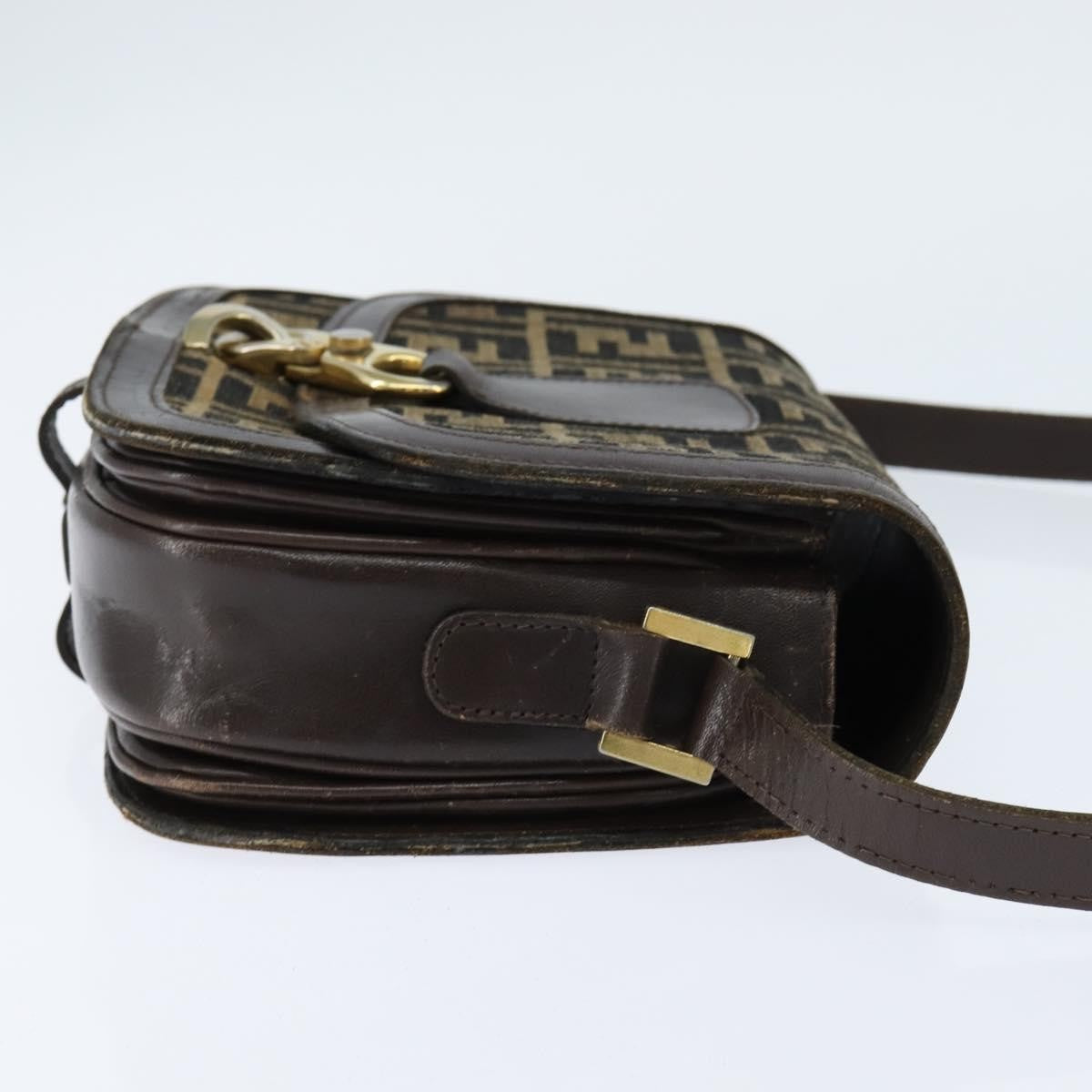 Fendi FENDI Zucca Canvas Shoulder Bag Black Brown Authentic 150285