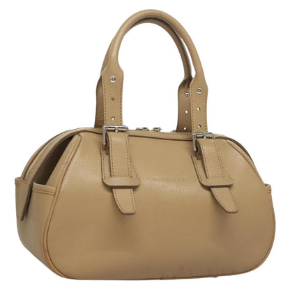 Burberry BURBERRY Hand Bag Leather Beige Silver Authentic ep9861