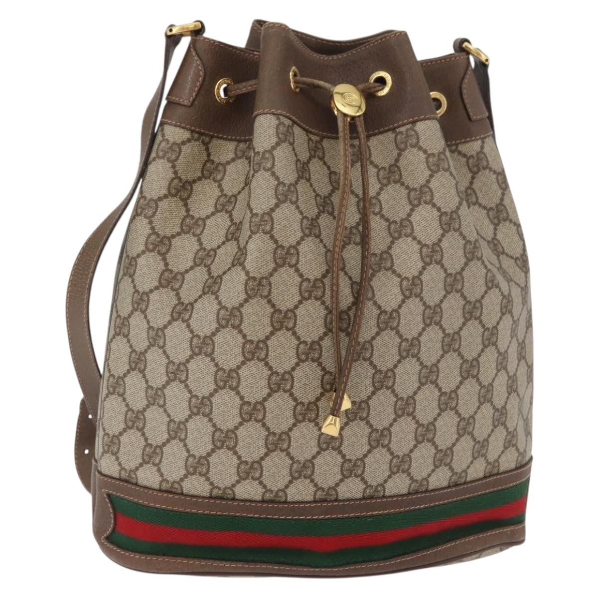 Gucci GUCCI GG Supreme Web Sherry Line Bag PVC Beige Gold 41 02 085 Authentic BA12841