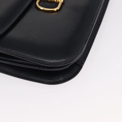 Celine CELINE Horse Carriage Shoulder Bag Leather Navy Gold Authentic 162409