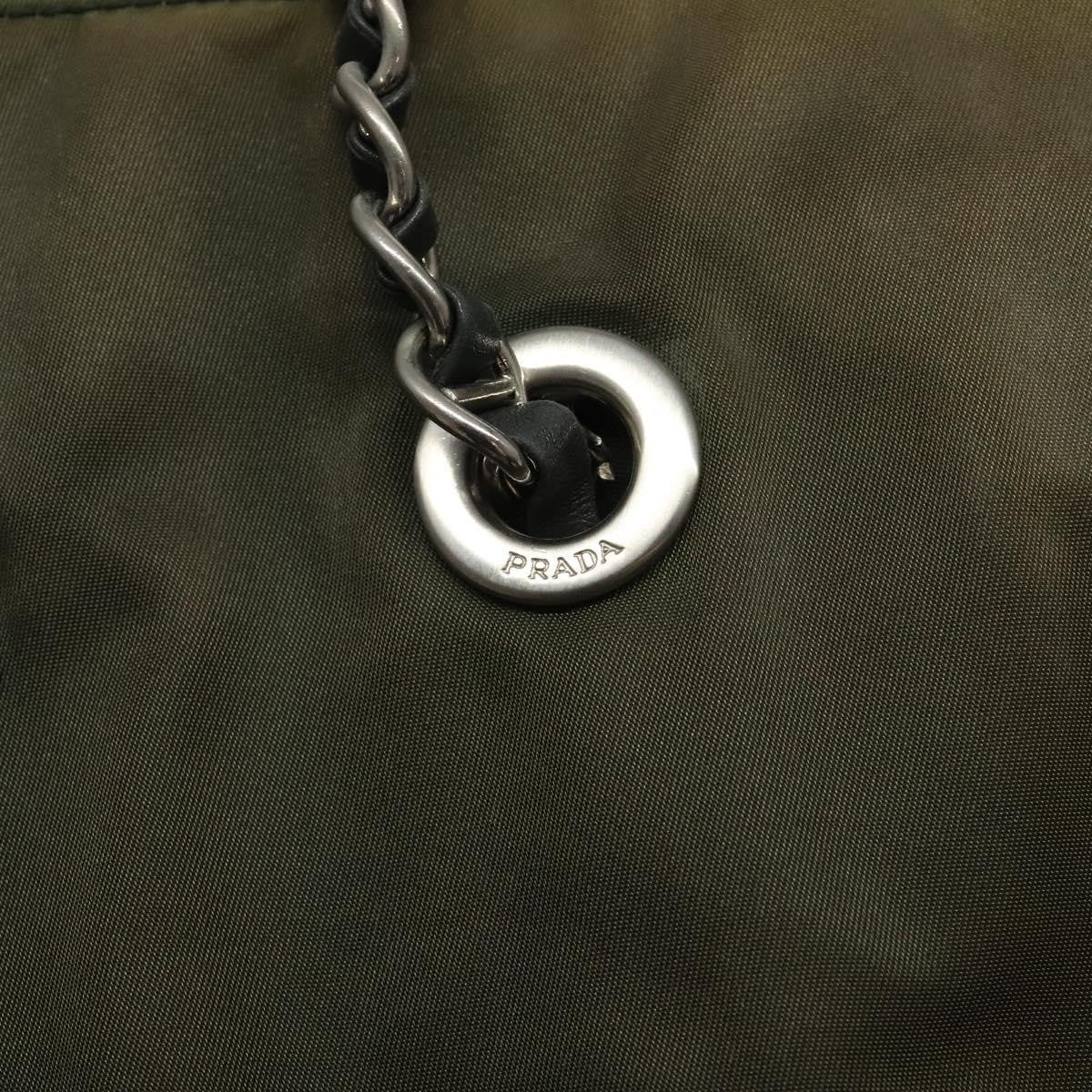 Prada PRADA Chain Shoulder Bag Nylon Khaki Silver Authentic 120140