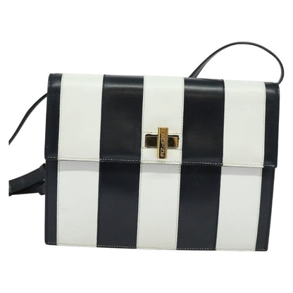 Celine CELINE Shoulder Bag Leather White Navy gold Authentic 127598