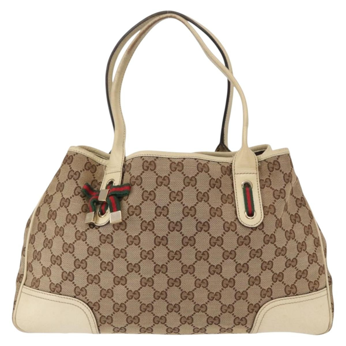 Gucci GUCCI GG Canvas Web Sherry Line Pretty Tote Bag Beige Gold 163805 Authentic ka637