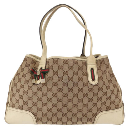 Gucci GUCCI GG Canvas Web Sherry Line Pretty Tote Bag Beige Gold 163805 Authentic ka637