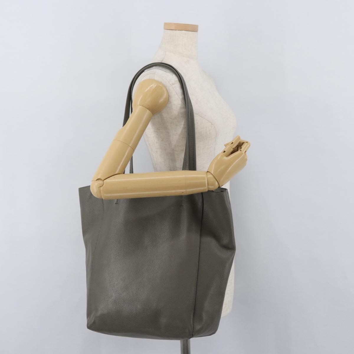 Celine CELINE Cabas Phantom Tote Bag Leather Gray Silver Authentic hk3679