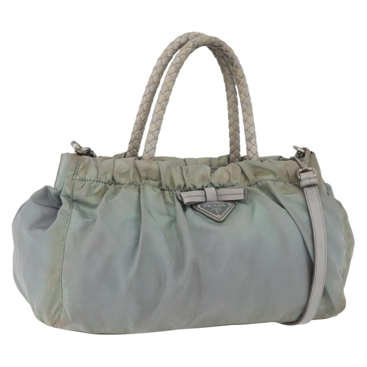 Prada PRADA Hand Bag Nylon 2way Green Silver Authentic YKZ274