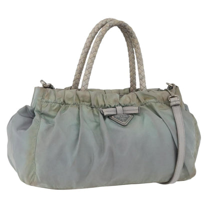 Prada PRADA Hand Bag Nylon 2way Green Silver Authentic YKZ274