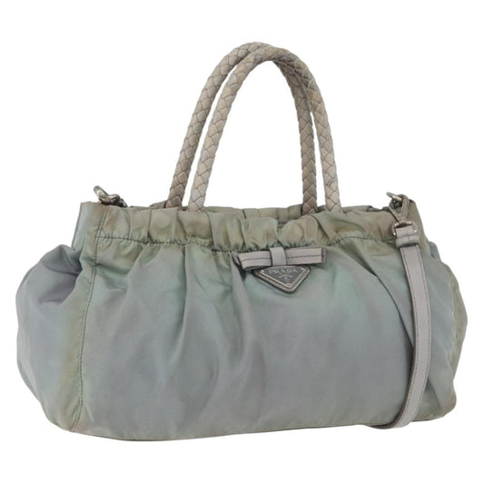 Prada PRADA Hand Bag Nylon 2way Green Silver Authentic YKZ274