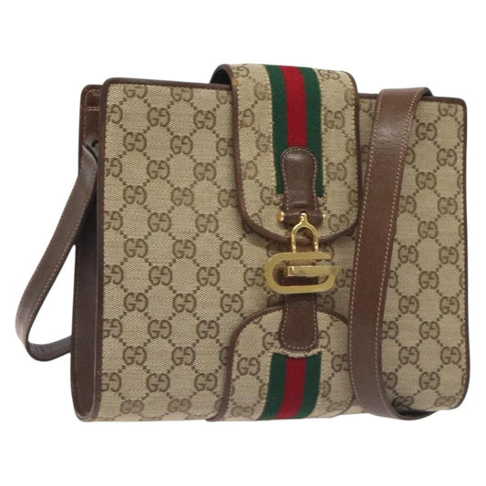 Gucci GUCCI GG Canvas Shoulder Bag Beige Gold Authentic bs27064