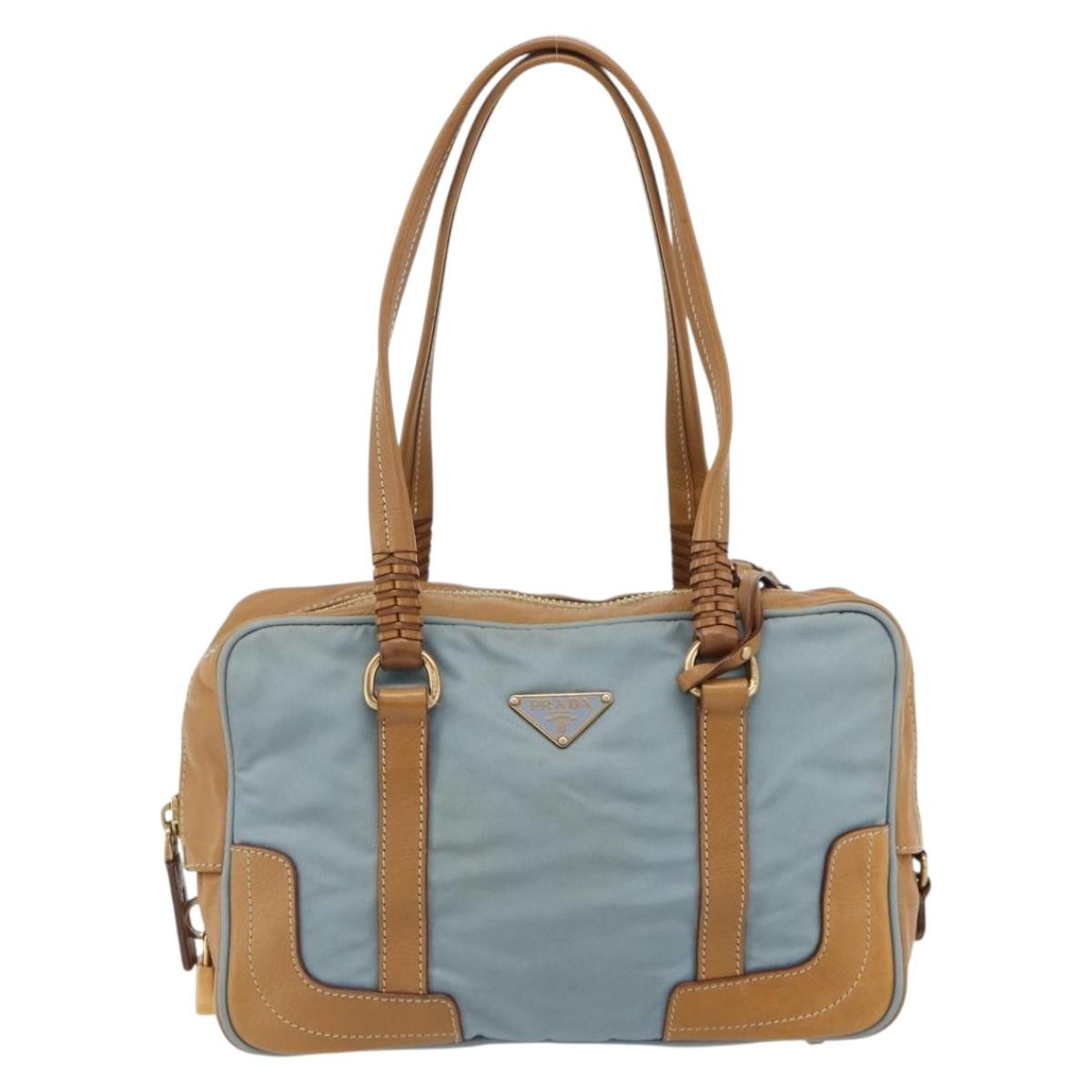 Prada PRADA Shoulder Bag Nylon Light Blue Gold Authentic 179021