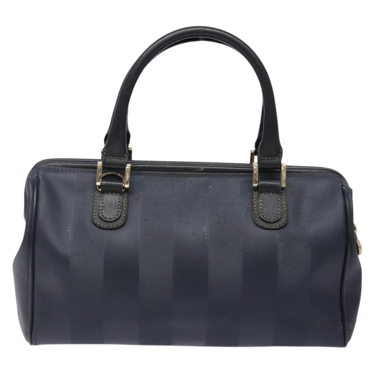 Fendi FENDI Pecan Canvas Hand Bag Navy Gold Authentic ep10858