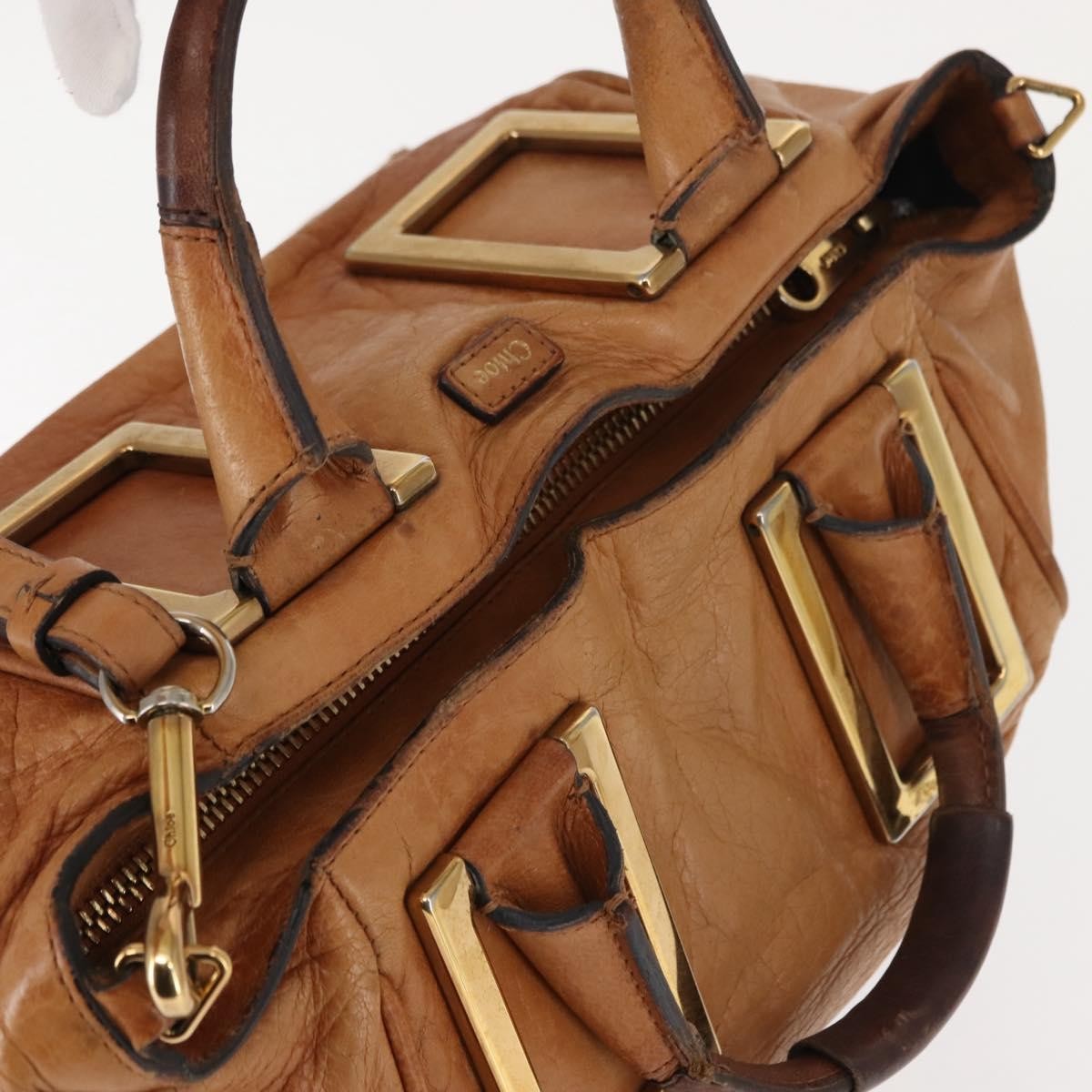 Chloé Chloé Chloe Etel Hand Bag Leather 2way Beige Gold Authentic fm4883