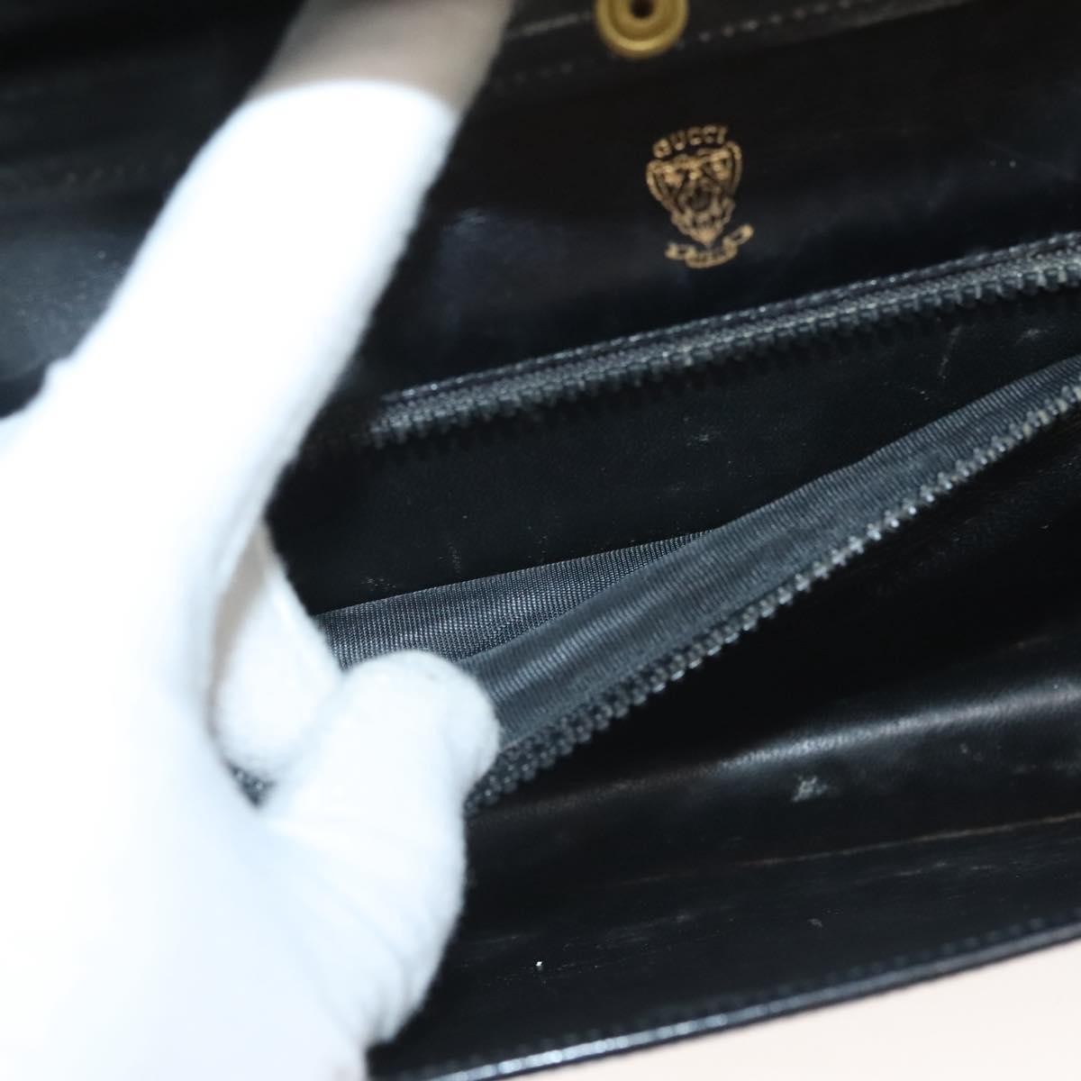 Gucci GUCCI Chain Shoulder Bag Leather Black Gold Authentic ep9431