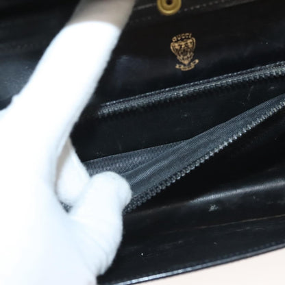 Gucci GUCCI Chain Shoulder Bag Leather Black Gold Authentic ep9431