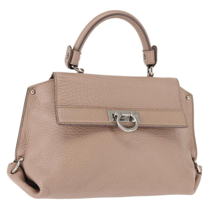 Salvatore Ferragamo Salvatore Ferragamo Gancini Sophia Hand Bag Leather Beige Silver Authentic 145498