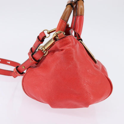 Chloé Chloé Chloe Etel Hand Bag Leather 2way Red Gold Authentic th6324