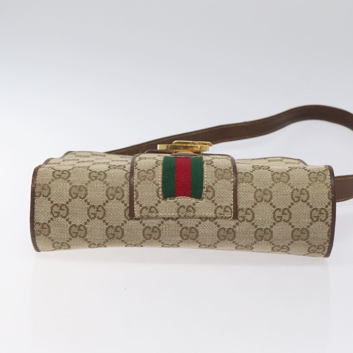 Gucci GUCCI GG Canvas Shoulder Bag Beige Gold Authentic bs27064