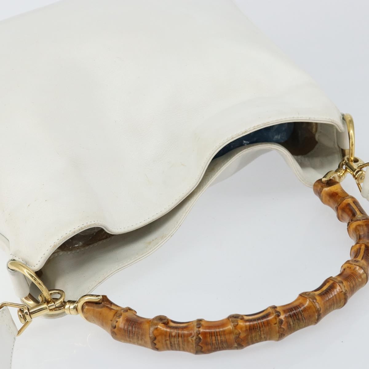 Gucci GUCCI Bamboo Hand Bag Leather 2way White Gold 001 3754 1638 Authentic 145811