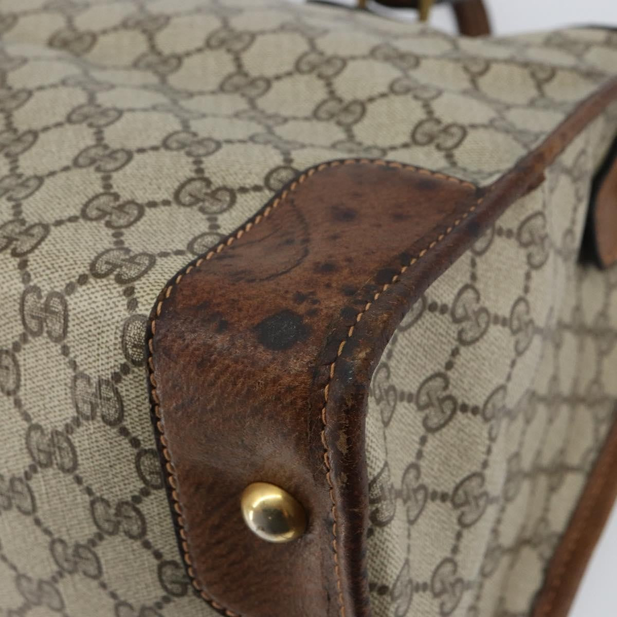Gucci GUCCI GG Supreme Boston Bag PVC Old Gucci Beige Gold Authentic 158499