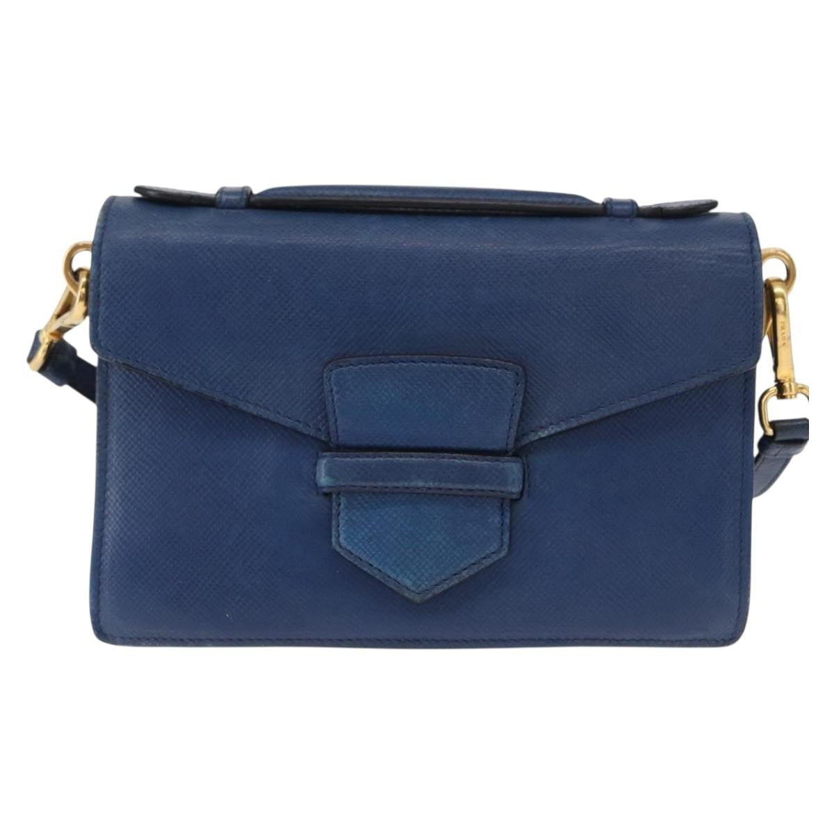Prada PRADA Hand Bag Safiano leather 2way Blue Gold Authentic 163032