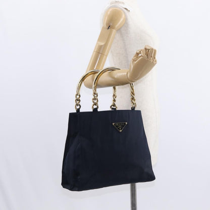 Prada PRADA Hand Bag Nylon Navy Gold Authentic 156119
