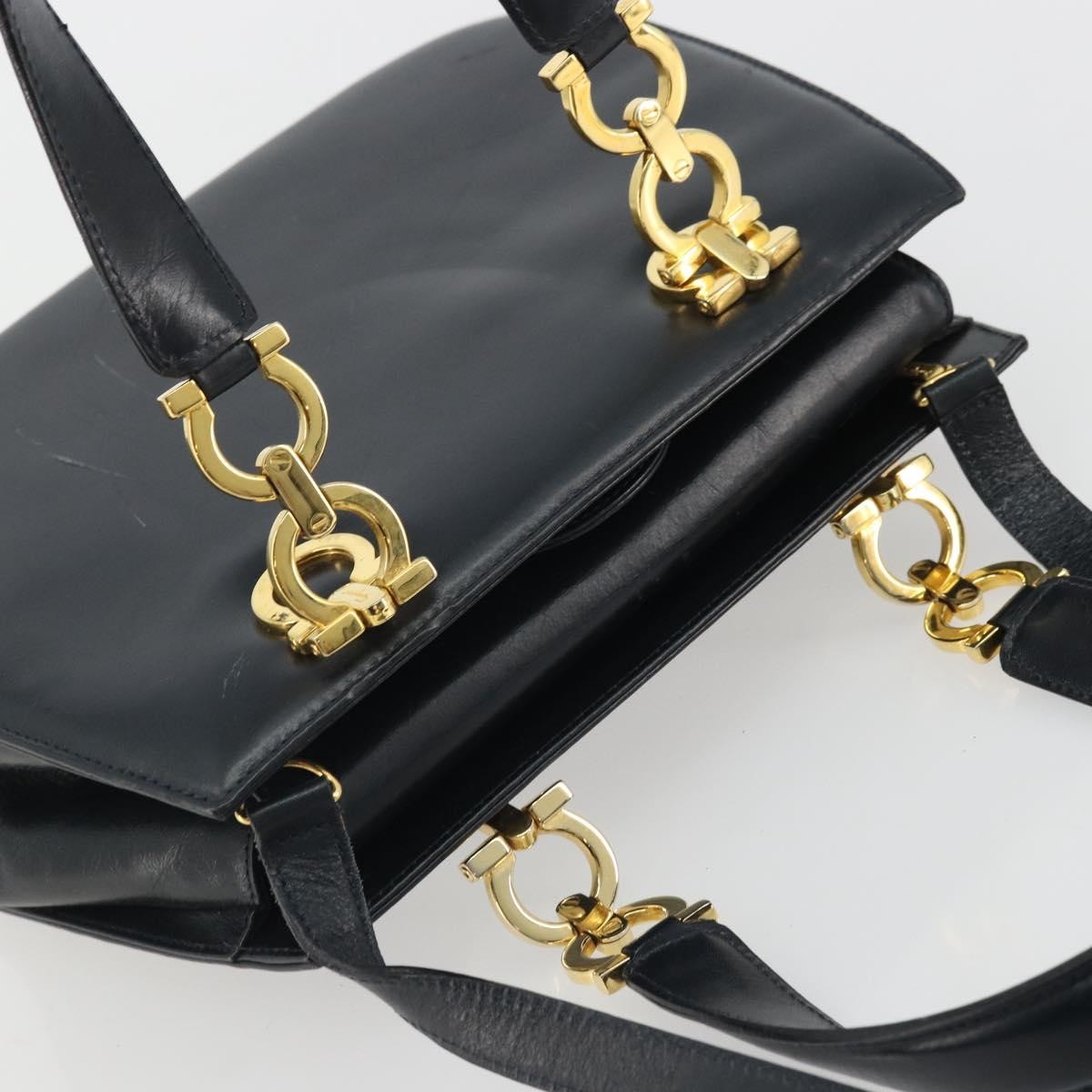 Salvatore Ferragamo Salvatore Ferragamo Gancini Hand Bag Leather 2way Navy Gold Authentic ARZ896