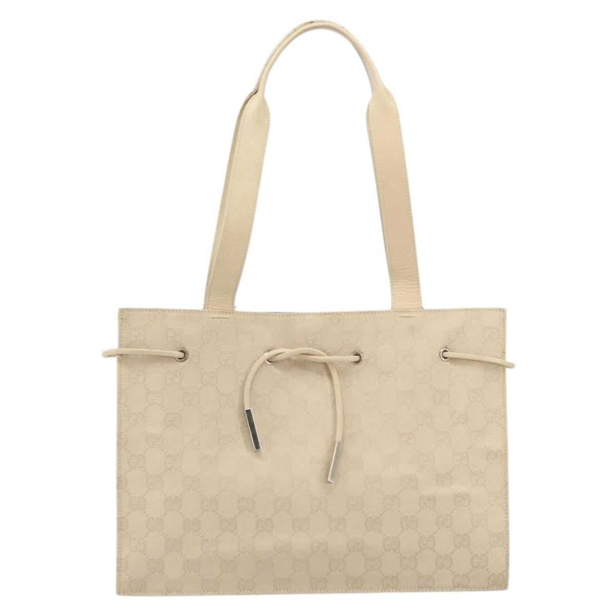 Gucci GUCCI GG Canvas Tote Bag Beige Silver 002 1053 Authentic 170373