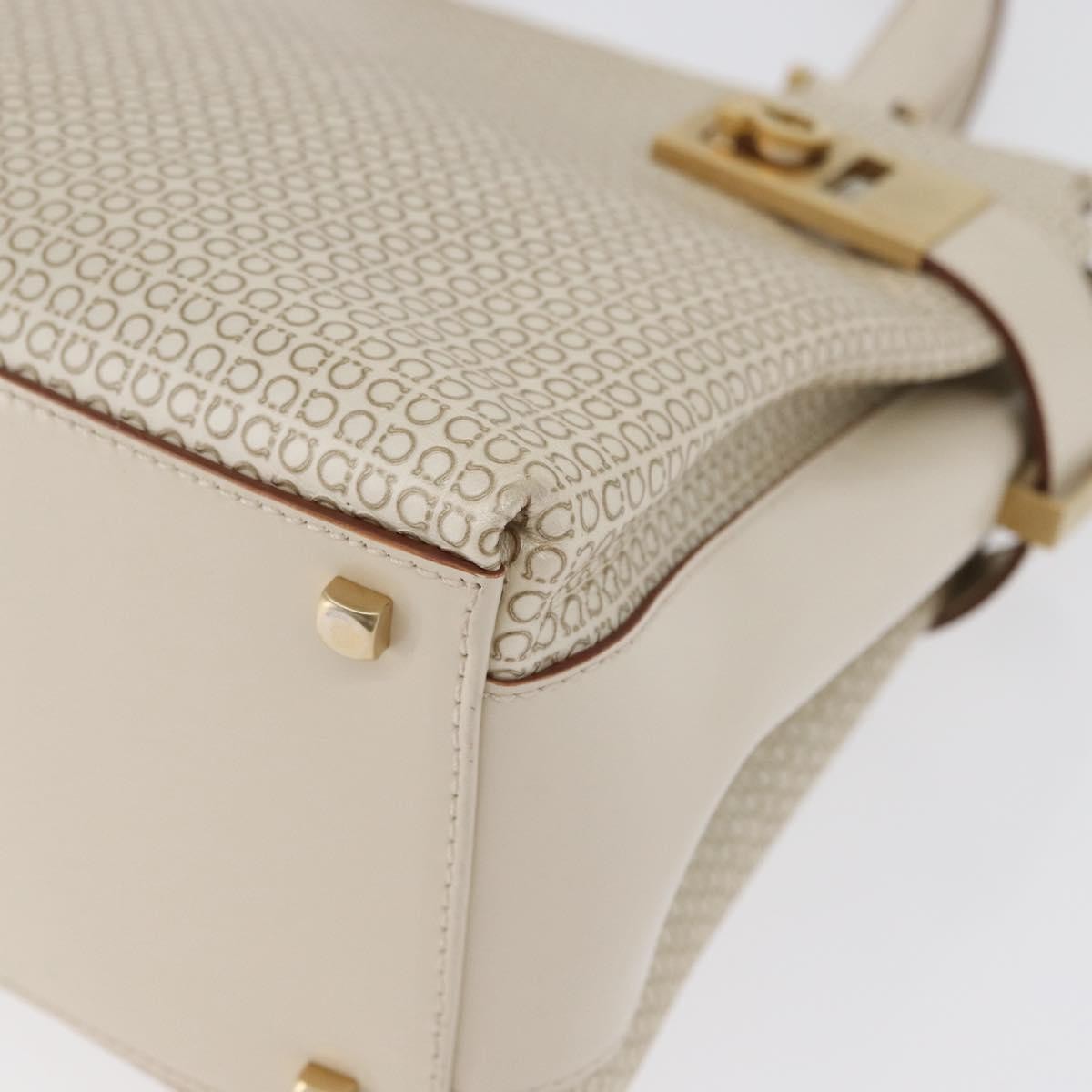 Salvatore Ferragamo Salvatore Ferragamo Gancini Hand Bag Leather 2way Ivory Gold Authentic 172181
