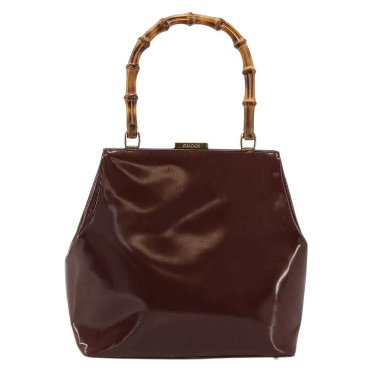 Gucci GUCCI Bamboo Hand Bag Patent leather Brown Gold 000 781 0295 Authentic 175307