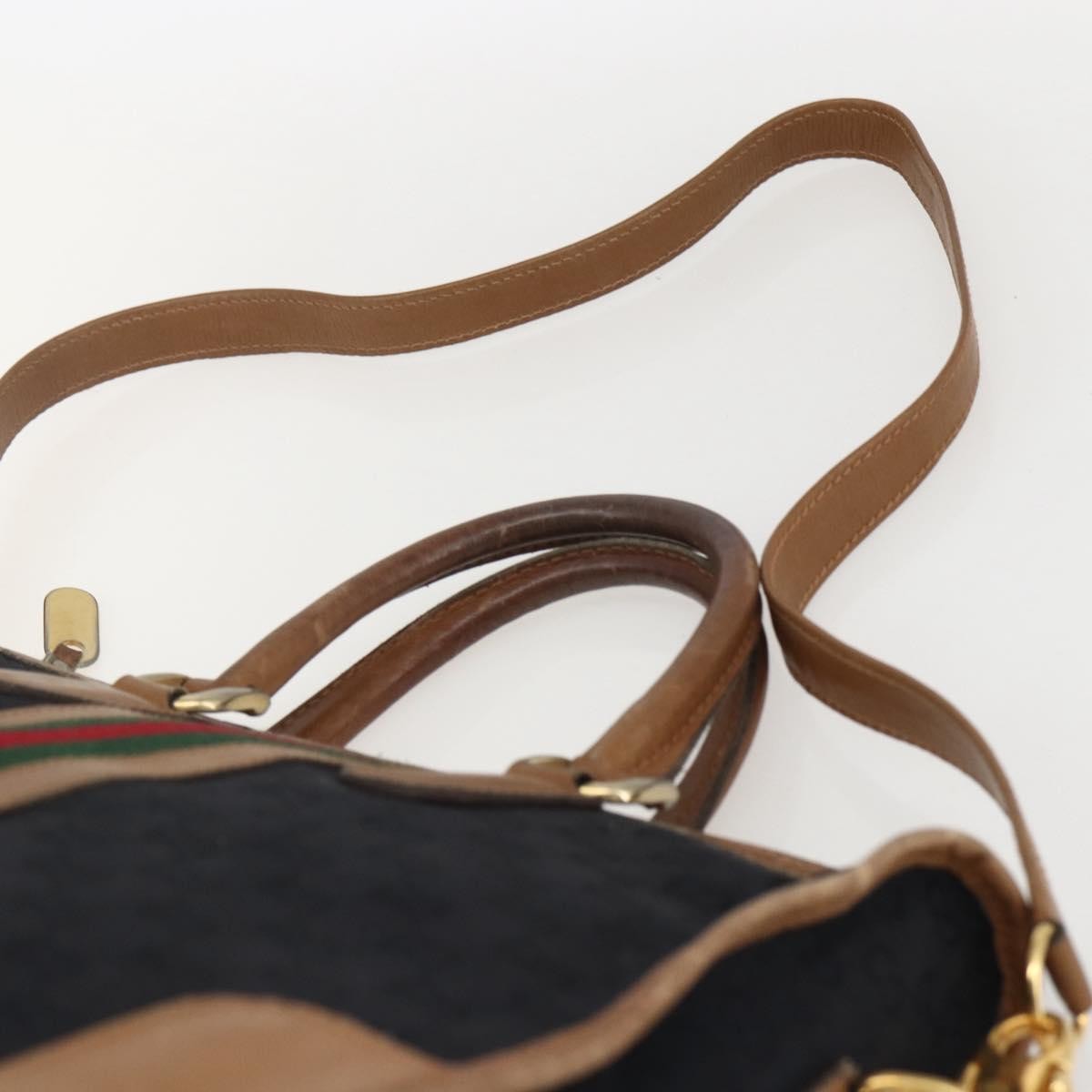 Gucci GUCCI Web Sherry Line GG Canvas Hand Bag 2way Black Gold Authentic gh1528