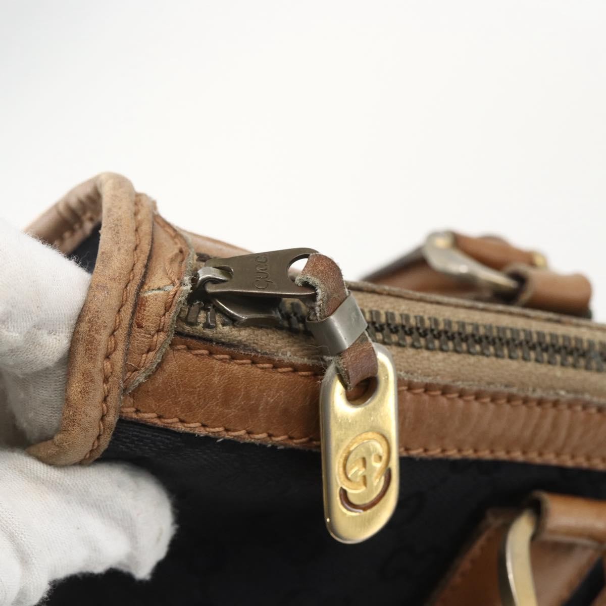 Gucci GUCCI Web Sherry Line GG Canvas Hand Bag 2way Black Gold Authentic gh1528