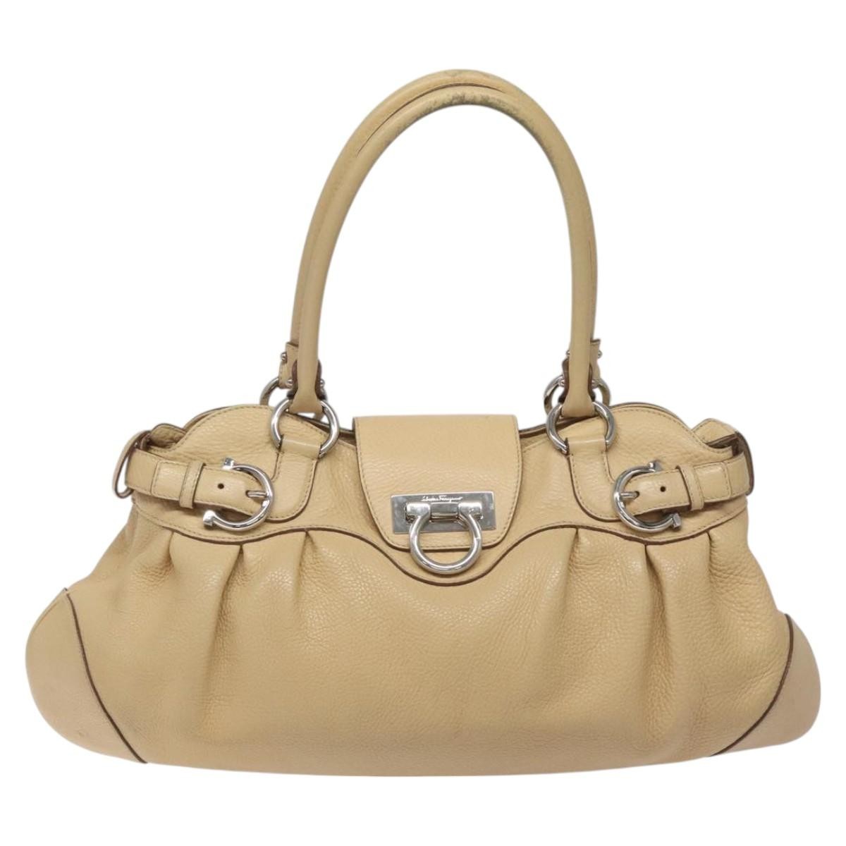 Salvatore Ferragamo Salvatore Ferragamo Gancini Shoulder Bag Leather Beige Silver Authentic EC551