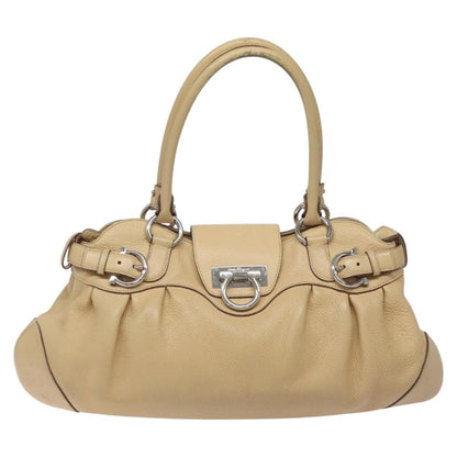 Salvatore Ferragamo Salvatore Ferragamo Gancini Shoulder Bag Leather Beige Silver Authentic EC551