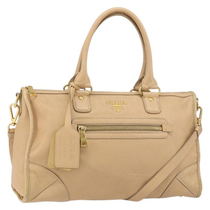 Prada PRADA Hand Bag Leather 2way Beige Gold Authentic ka1190