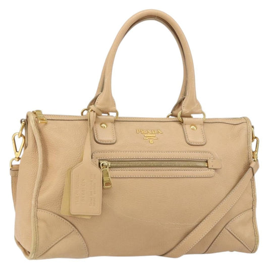 Prada PRADA Hand Bag Leather 2way Beige Gold Authentic ka1190