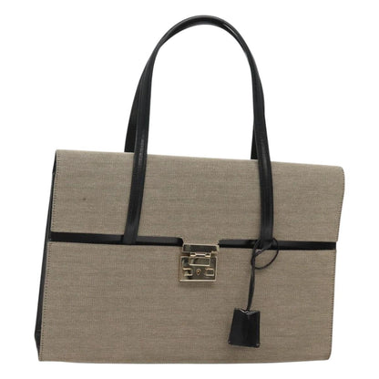Gucci GUCCI Hand Bag Canvas Beige Gold Authentic bs25071
