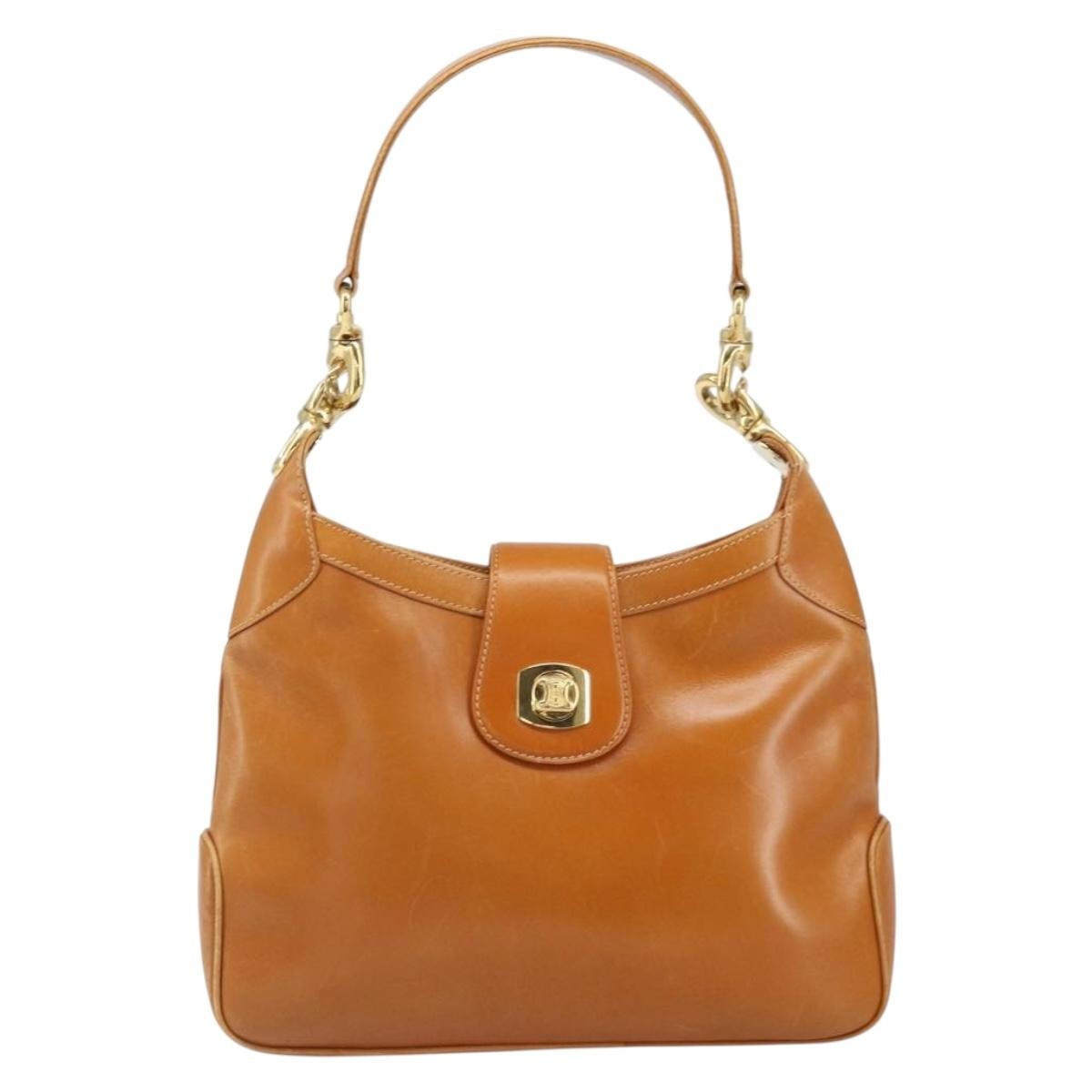 Celine CELINE Shoulder Bag Leather Brown Gold Authentic 166334