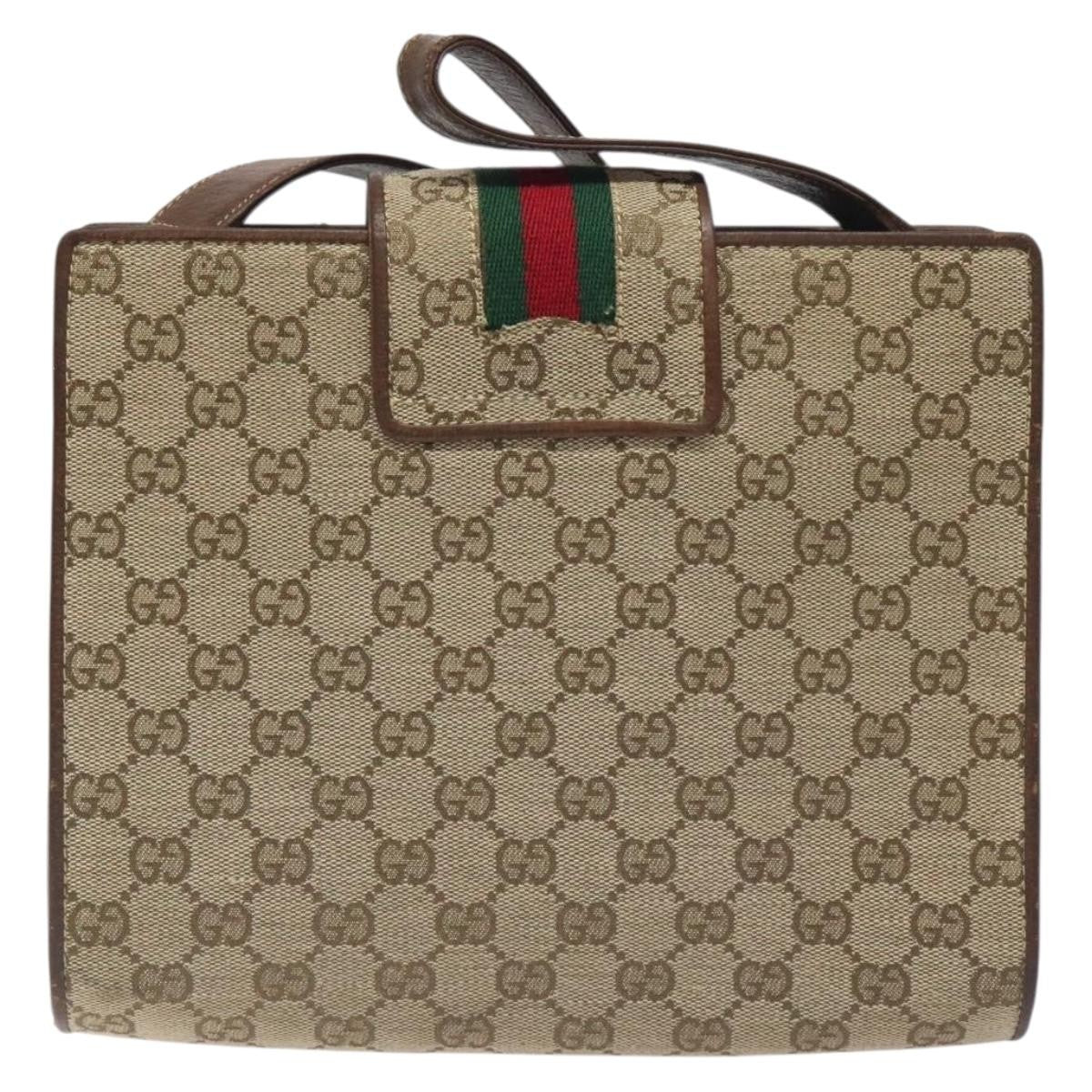 Gucci GUCCI GG Canvas Shoulder Bag Beige Gold Authentic bs27064