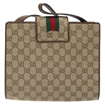 Gucci GUCCI GG Canvas Shoulder Bag Beige Gold Authentic bs27064