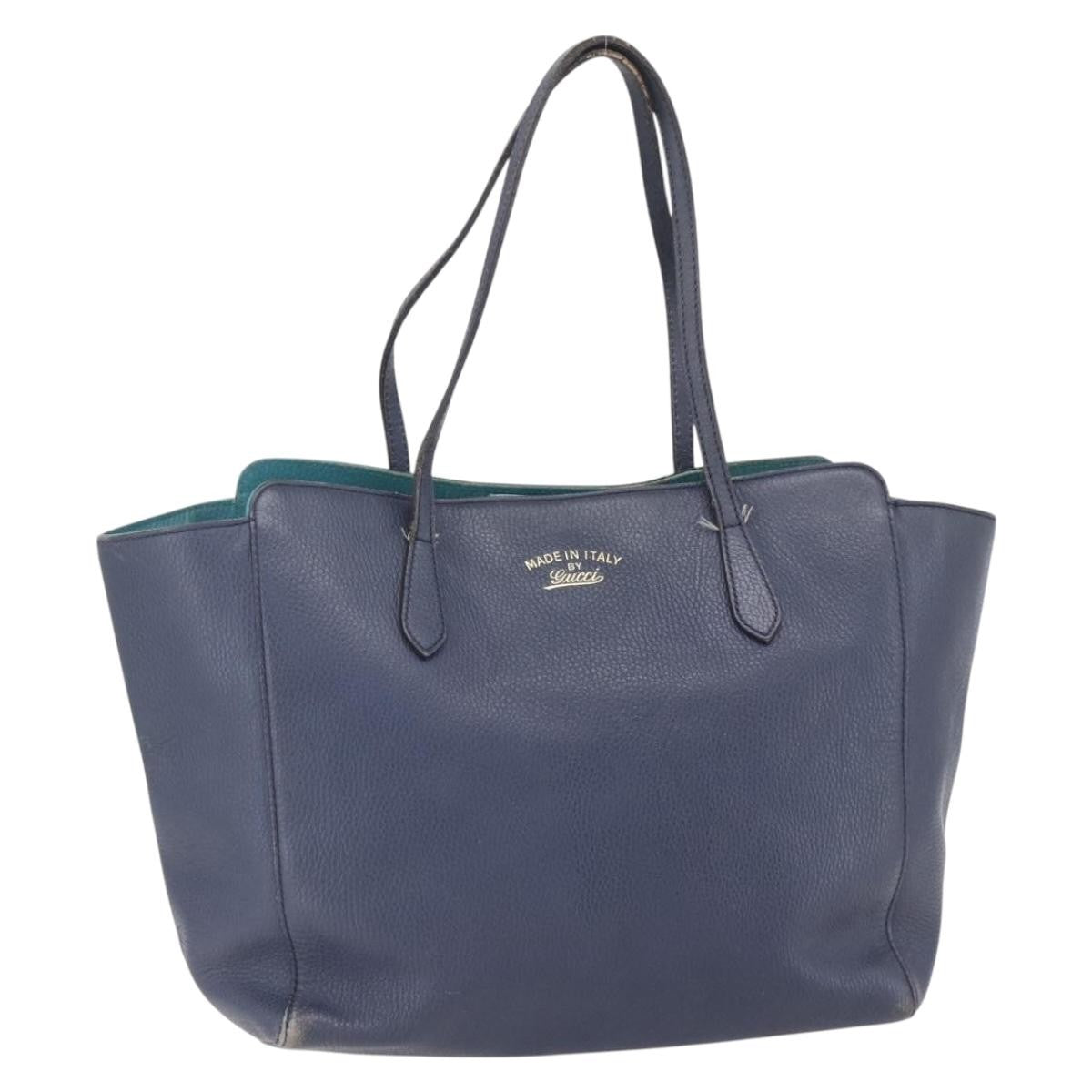 Gucci GUCCI Tote Bag Leather Navy Gold 354397 Authentic 152574