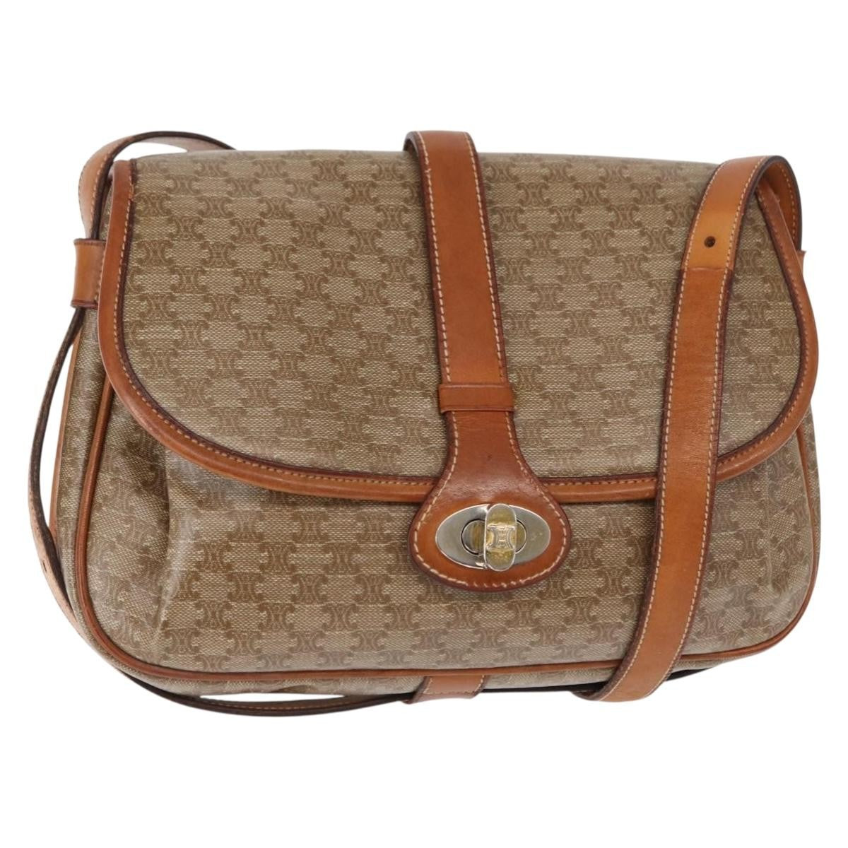 Celine CELINE Macadam Canvas Shoulder Bag PVC Beige Gold Authentic ka119