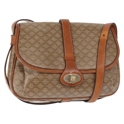 Celine CELINE Macadam Canvas Shoulder Bag PVC Beige Gold Authentic ka119