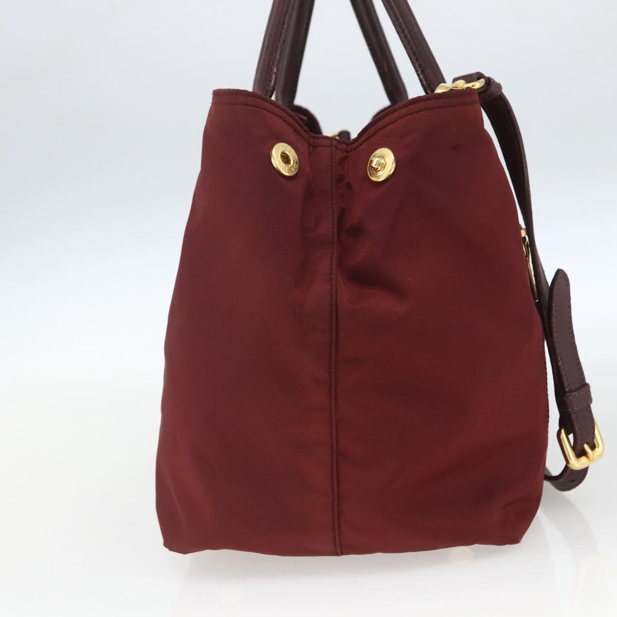 Prada PRADA Hand Bag Nylon 2way Bordeaux Gold Authentic 163074