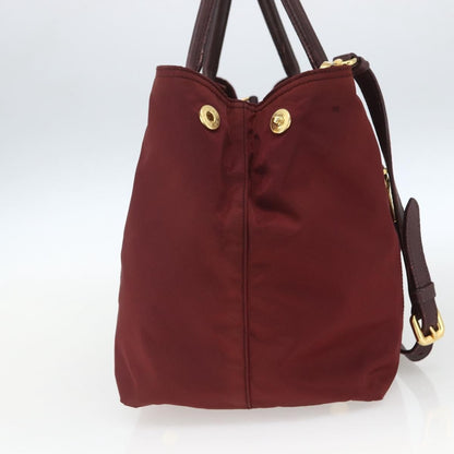 Prada PRADA Hand Bag Nylon 2way Bordeaux Gold Authentic 163074