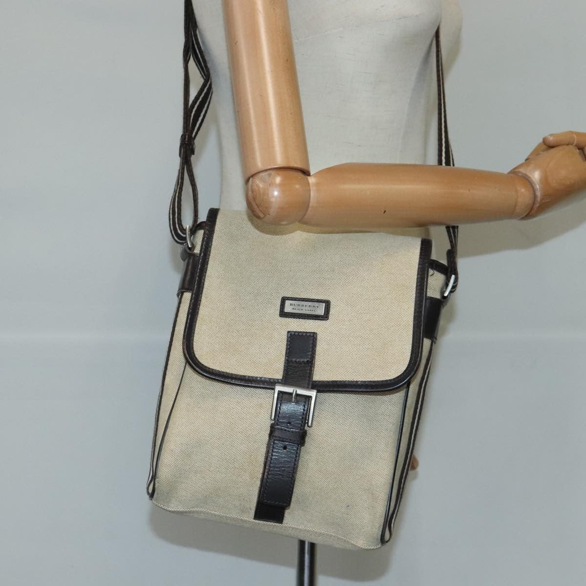 Burberry BURBERRY Shoulder Bag Canvas Beige Authentic ti2263